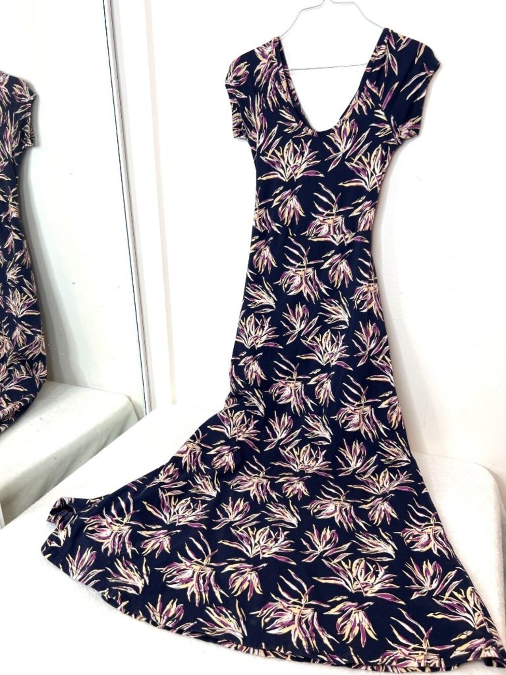 Pact Organic Cotton Fit Flare Crossover Dress Tropical Leaf Small Sustainable S